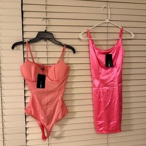 Fashion Nova Pink Mini Dress and Bodysuit Set
